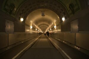Underground tunnel system showing the type of infrastructure used for pneumatic waste networks