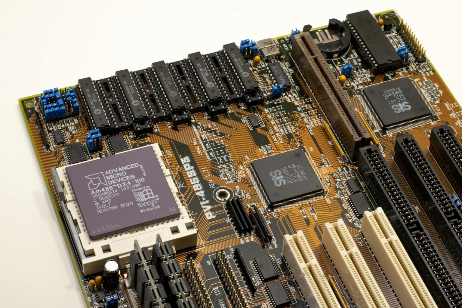 Modern computer processors and semiconductor chips on circuit board