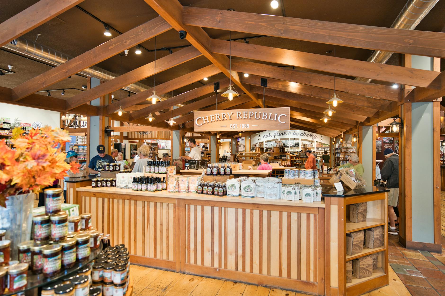 Modern retail store interior with shopping aisles and product displays