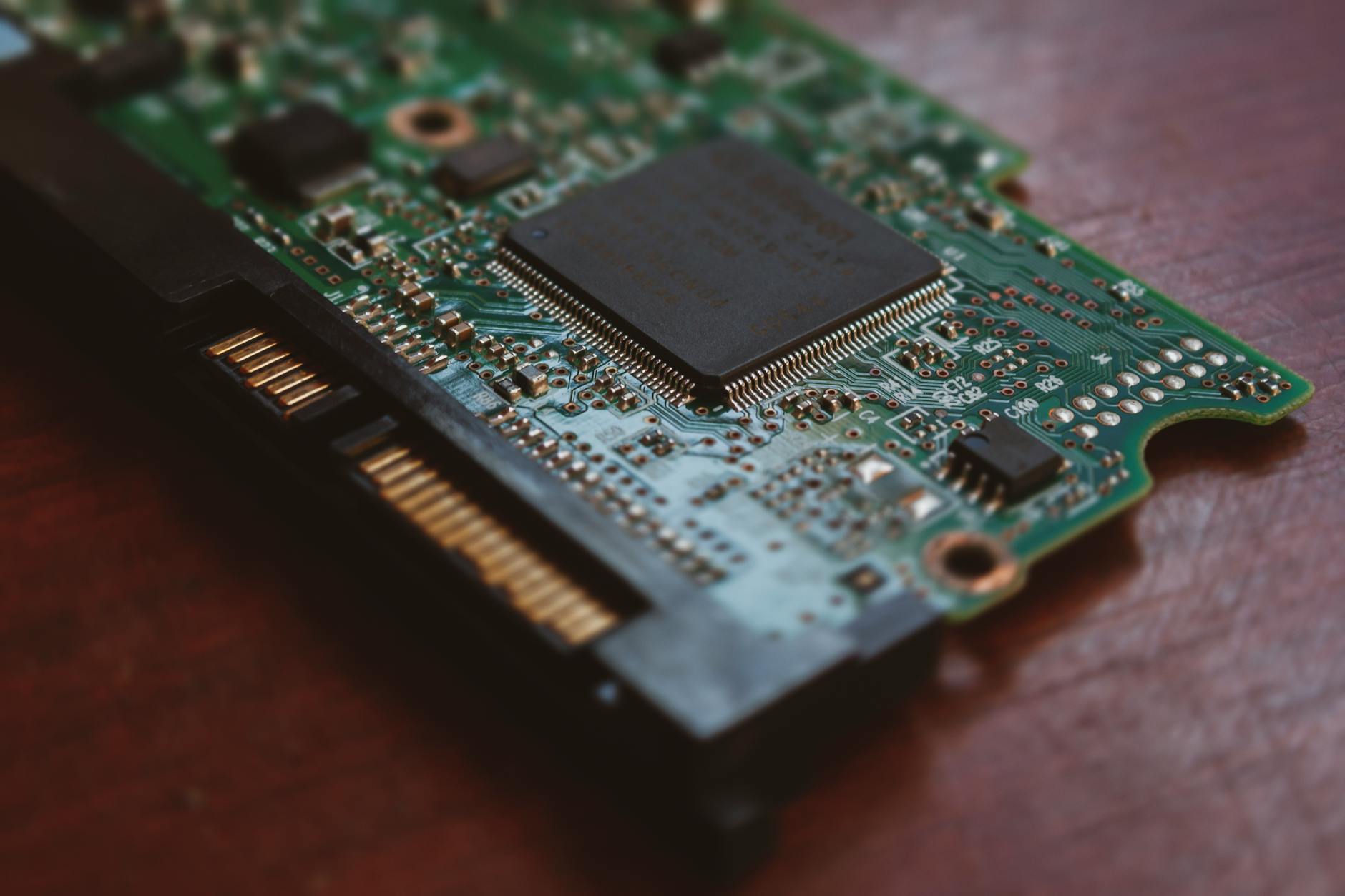 Close-up view of advanced electronic circuit board with complex components