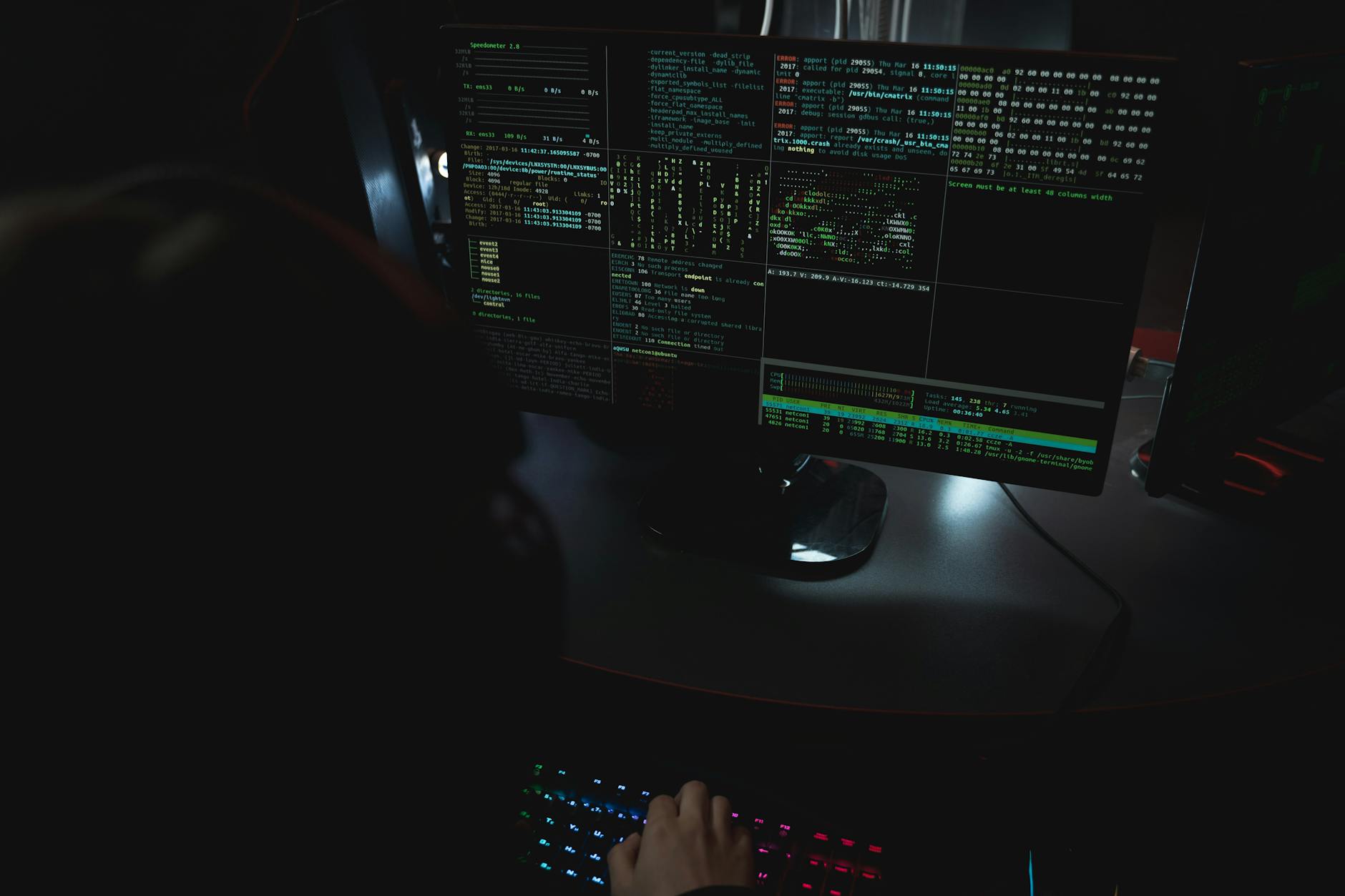 Close-up view of computer code on screen showing security-related programming