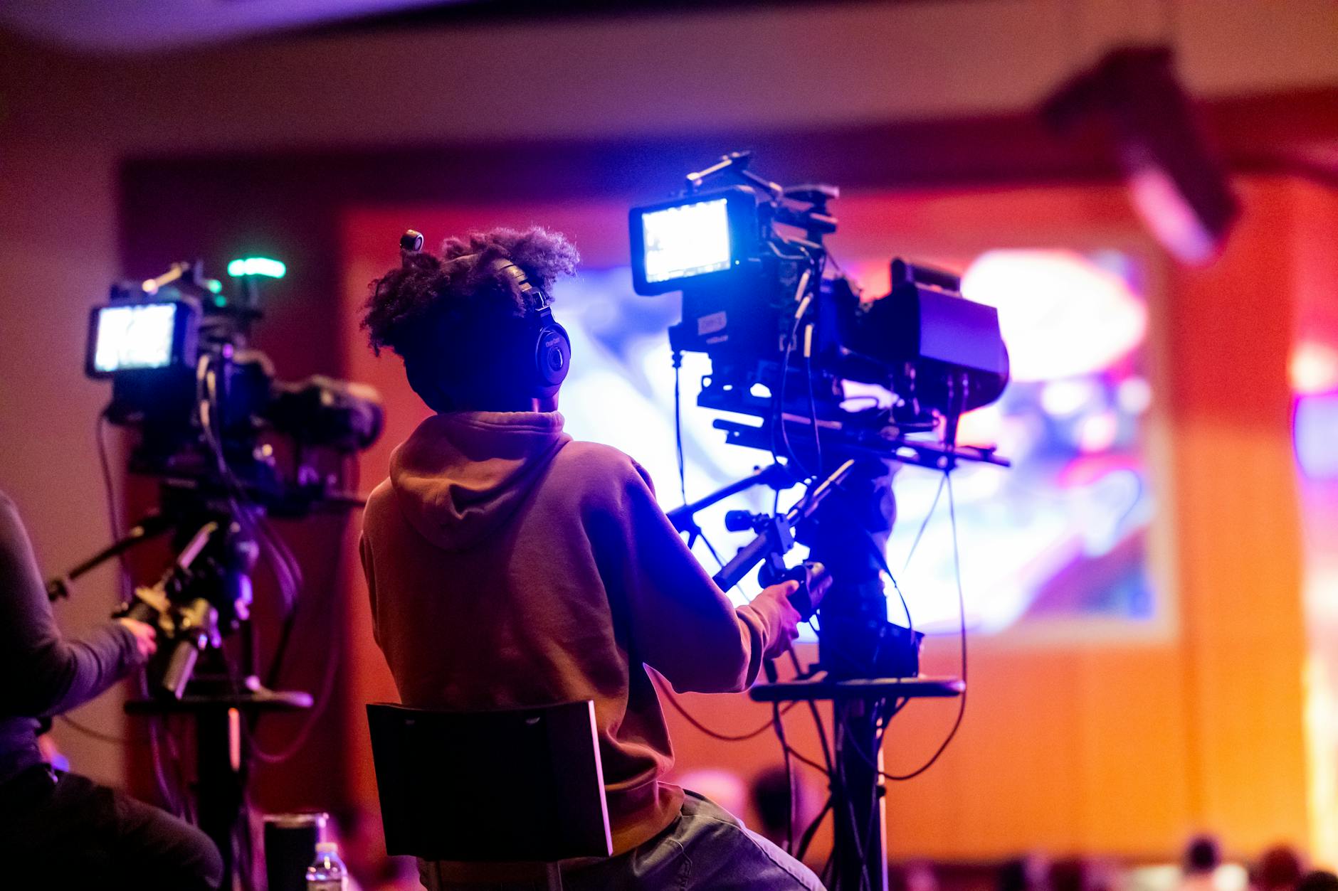 Professional video camera equipment during filming