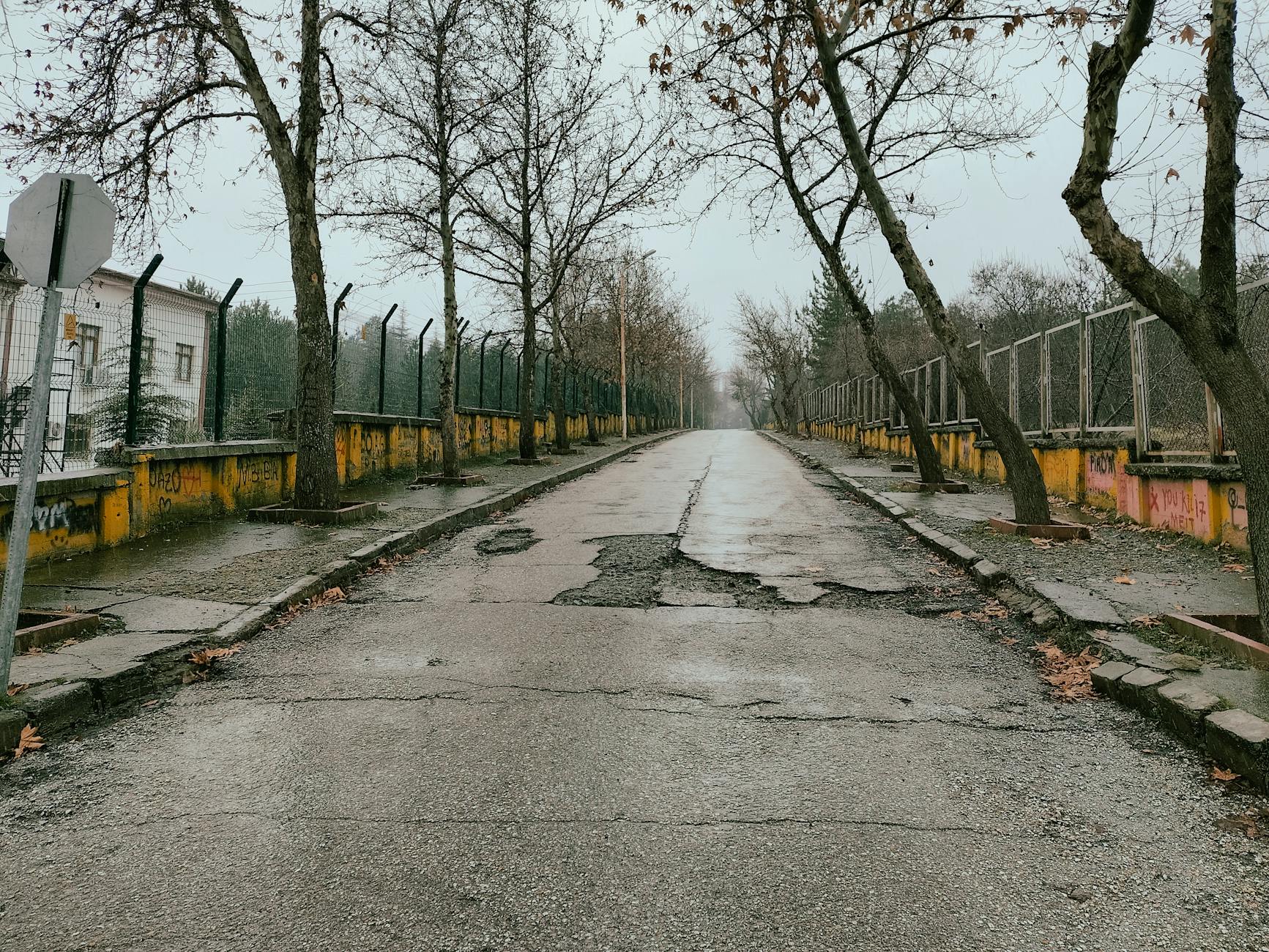 Close-up view of pothole in asphalt road surface