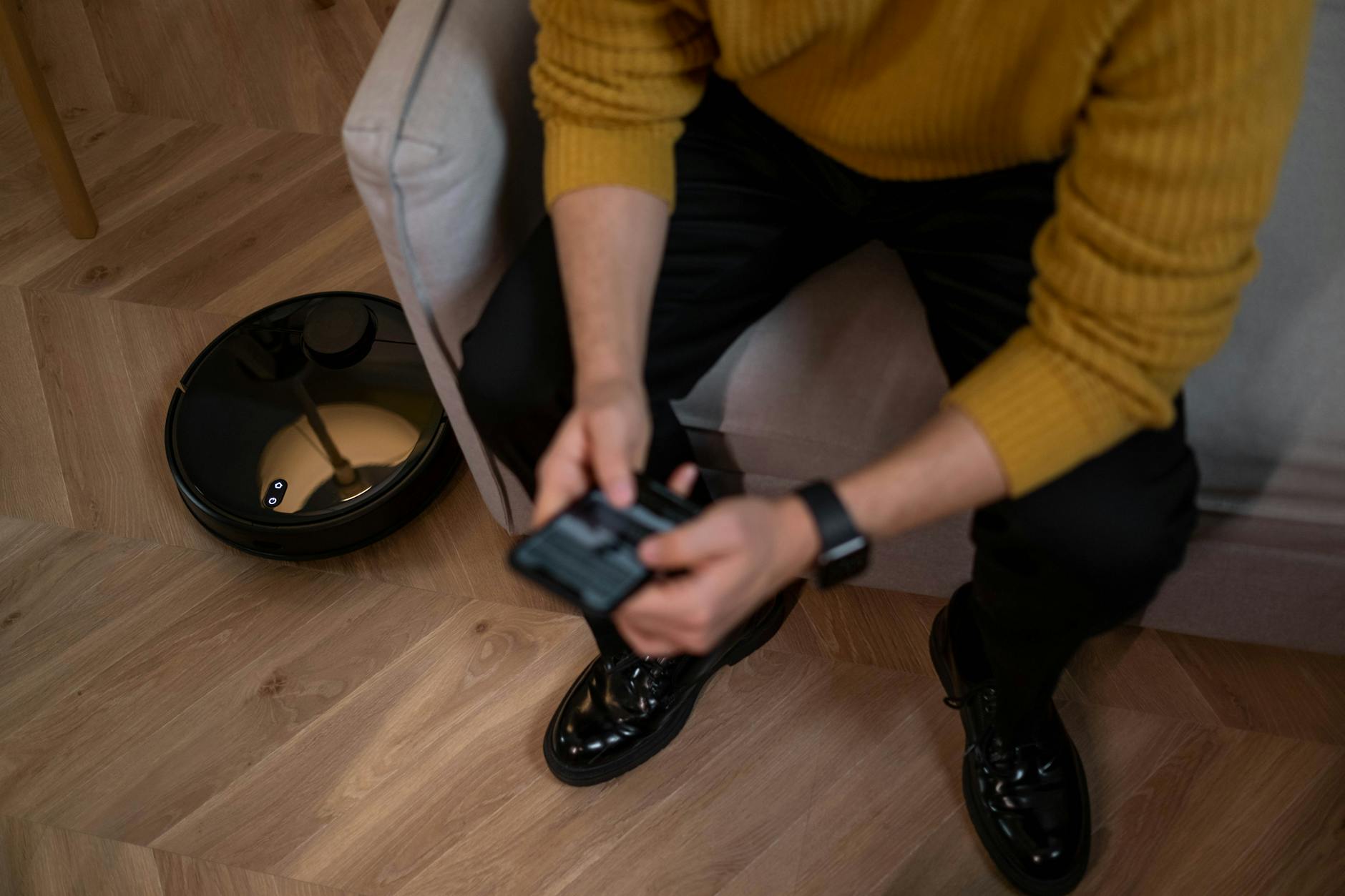 Connected smart home devices and voice assistant in modern living space