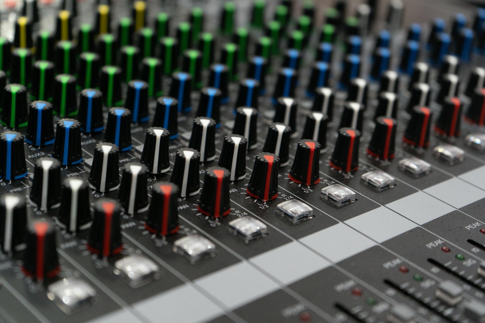 Audio equipment and technology components on workspace