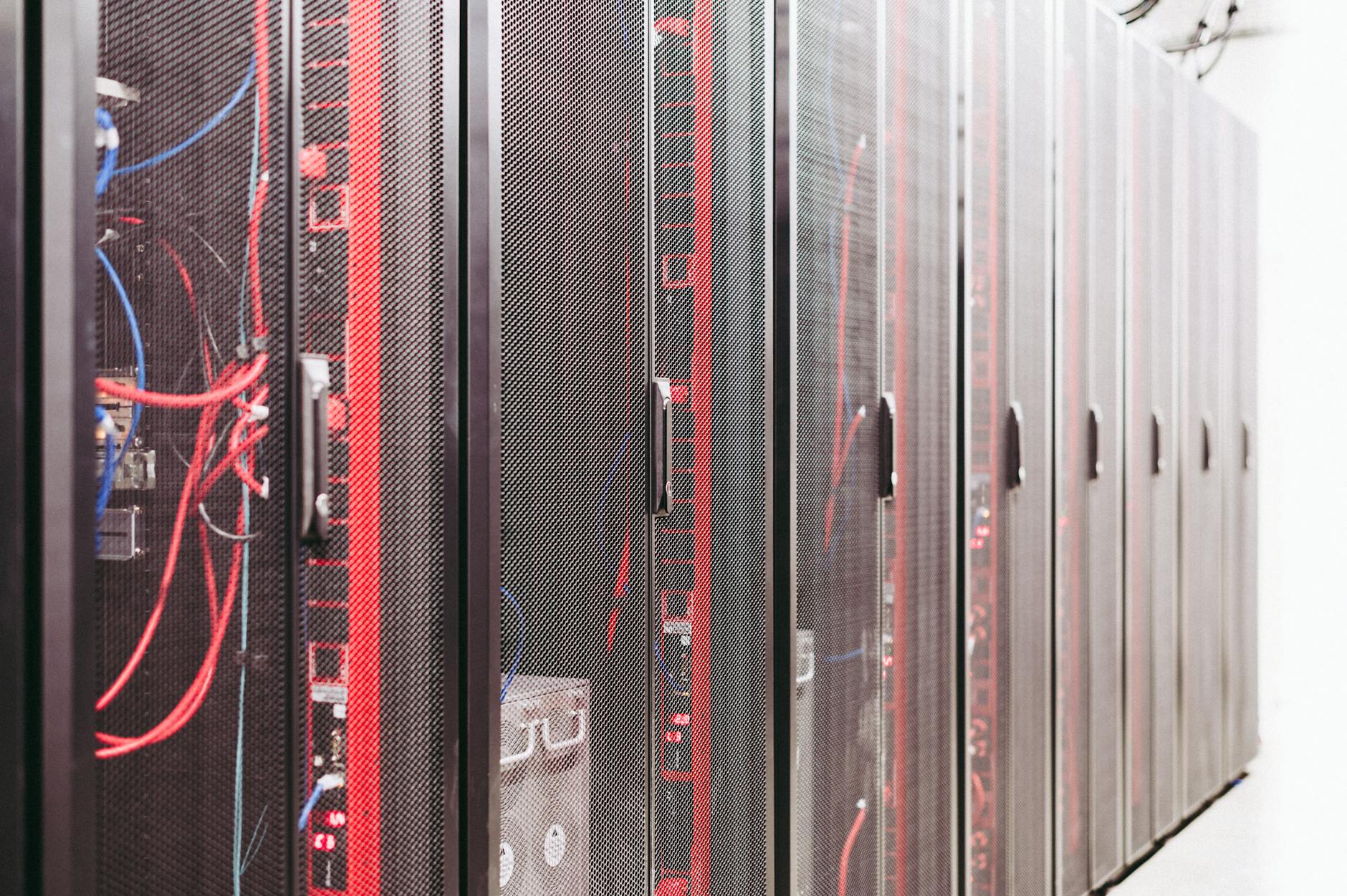 Modern server room with Linux-based systems and network infrastructure