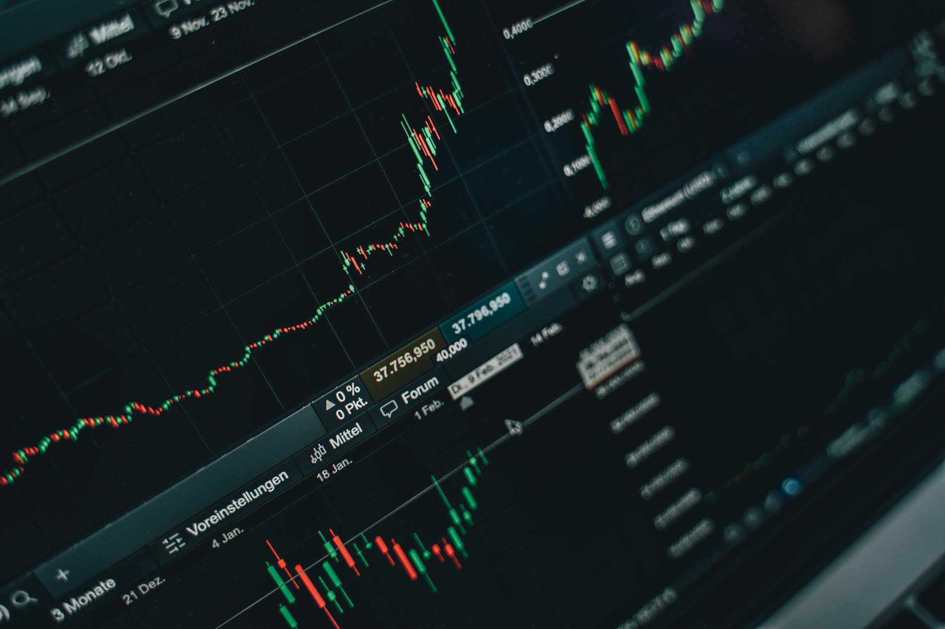 Financial trading screens showing market data and valuations