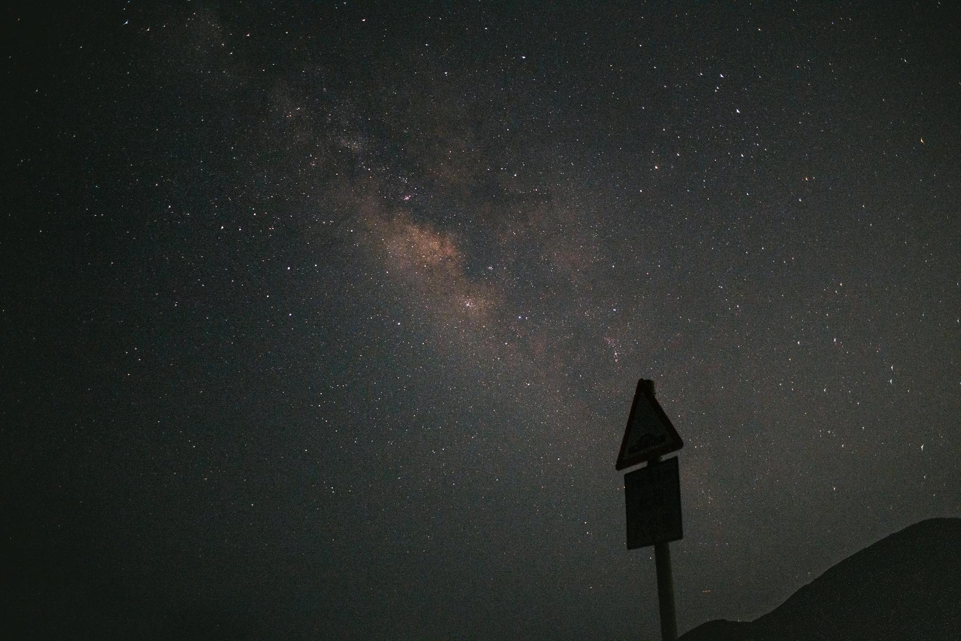 Wide view of the night sky showing the Milky Way and star fields