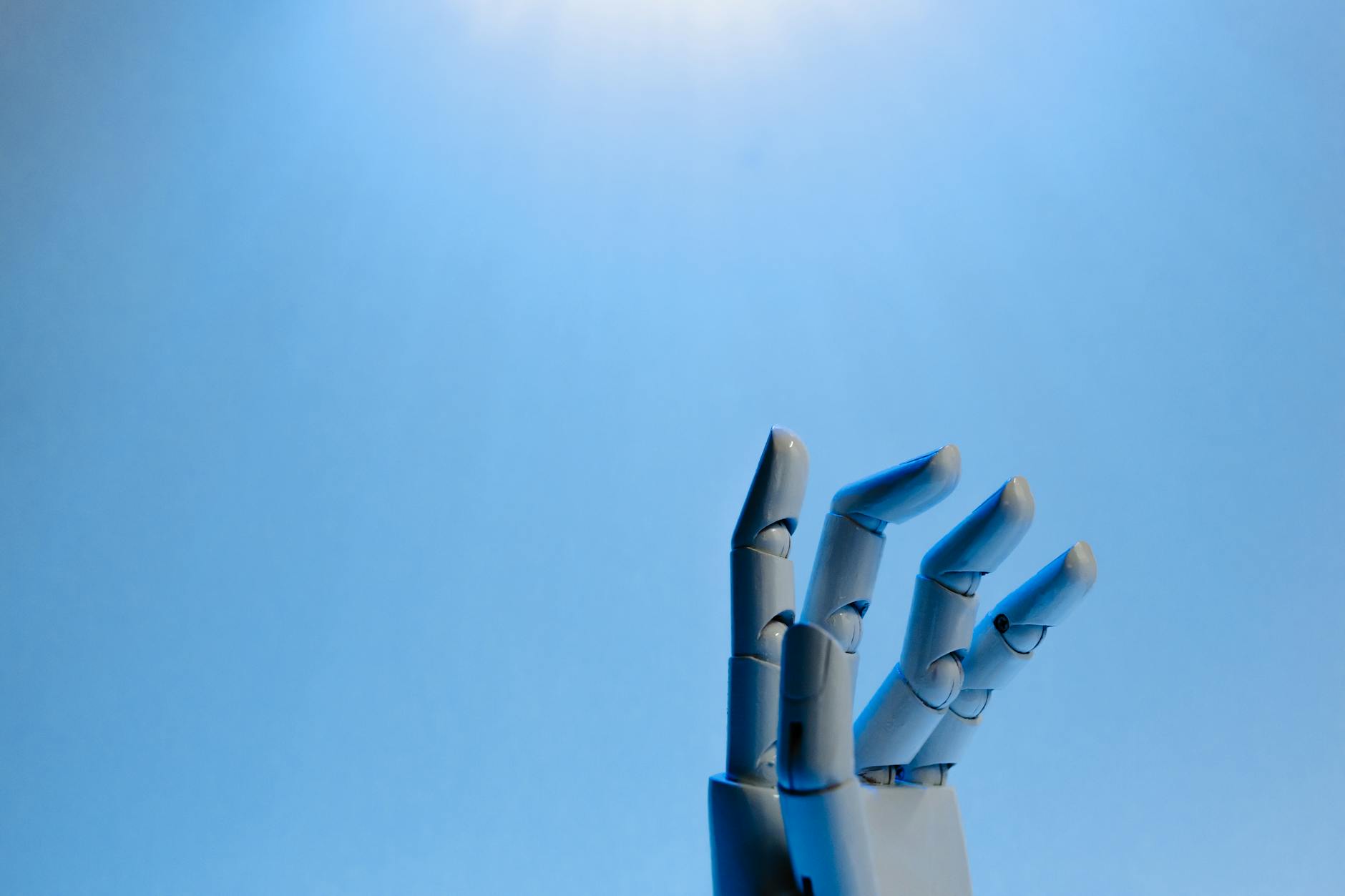 Close-up of a mechanical five-fingered robotic hand