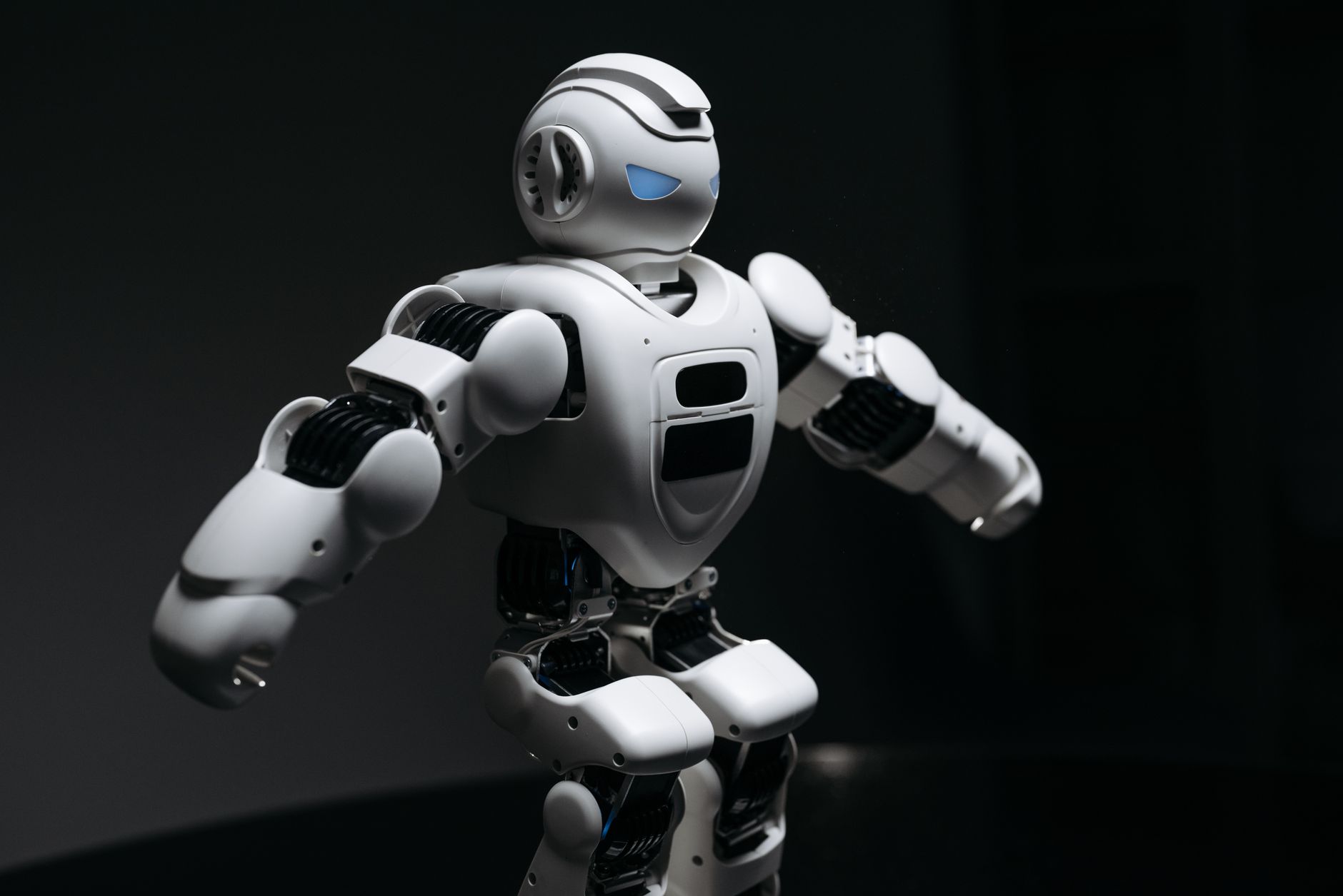 A humanoid robot in an industrial manufacturing environment