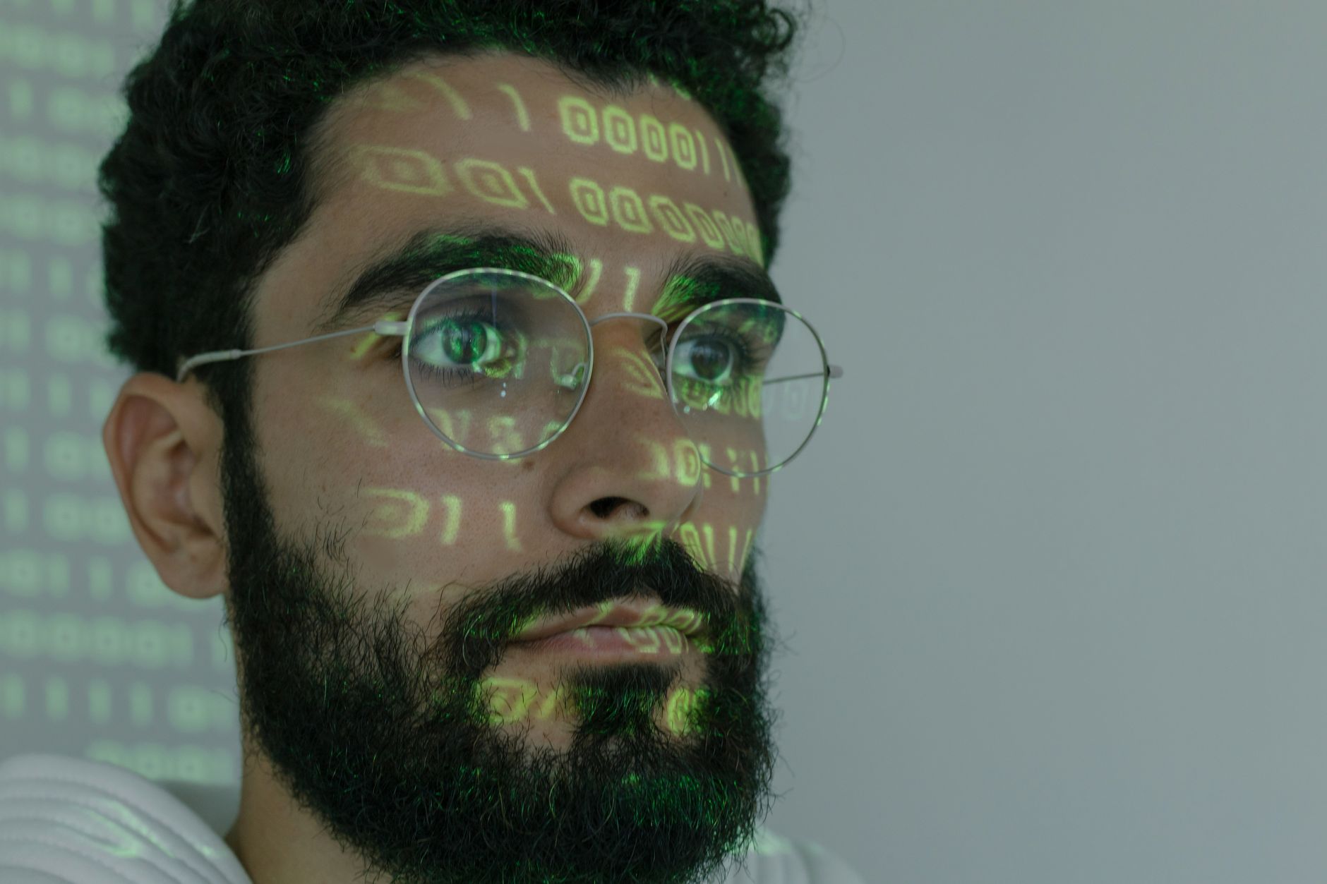 Abstract visualization of an AI-generated human face on a digital screen