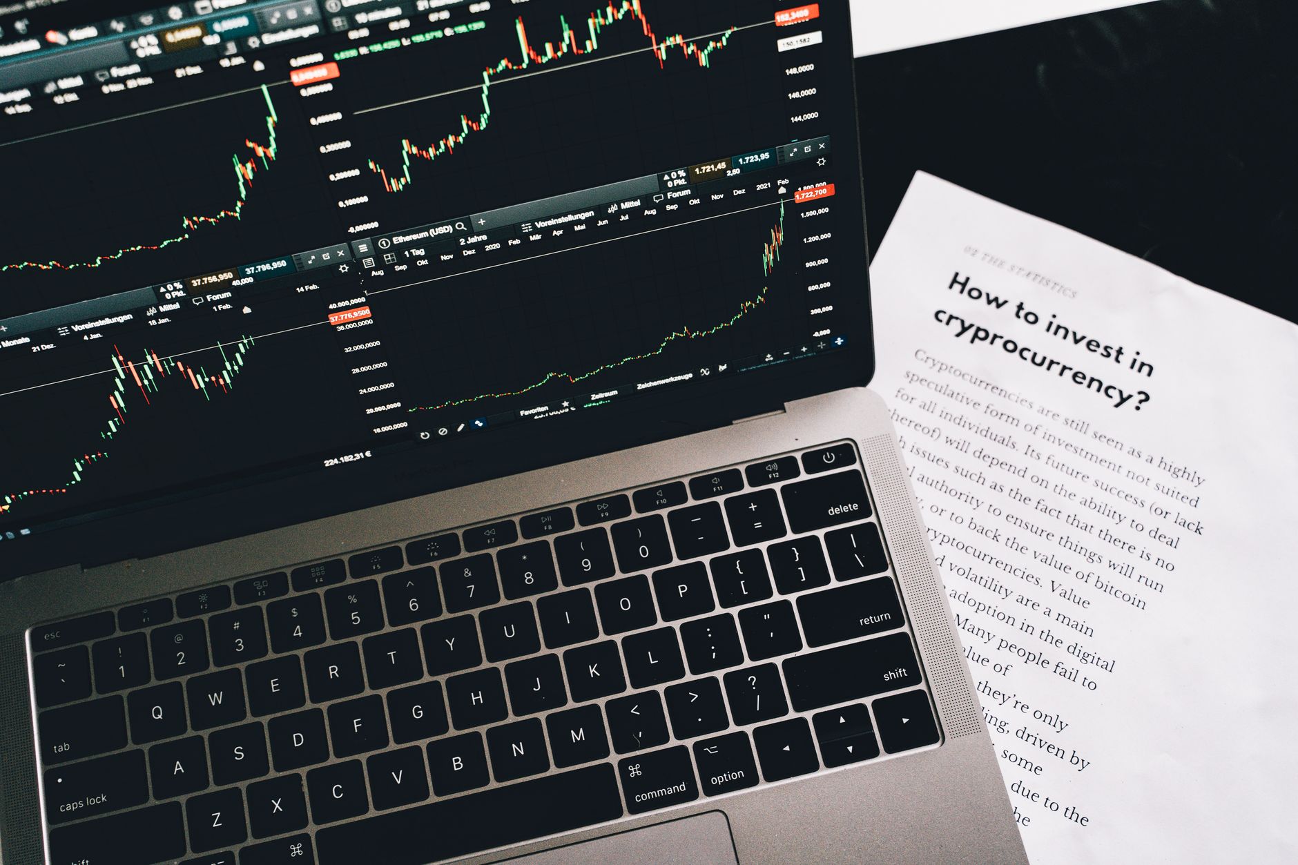 Cryptocurrency trading interface on a computer screen showing market data