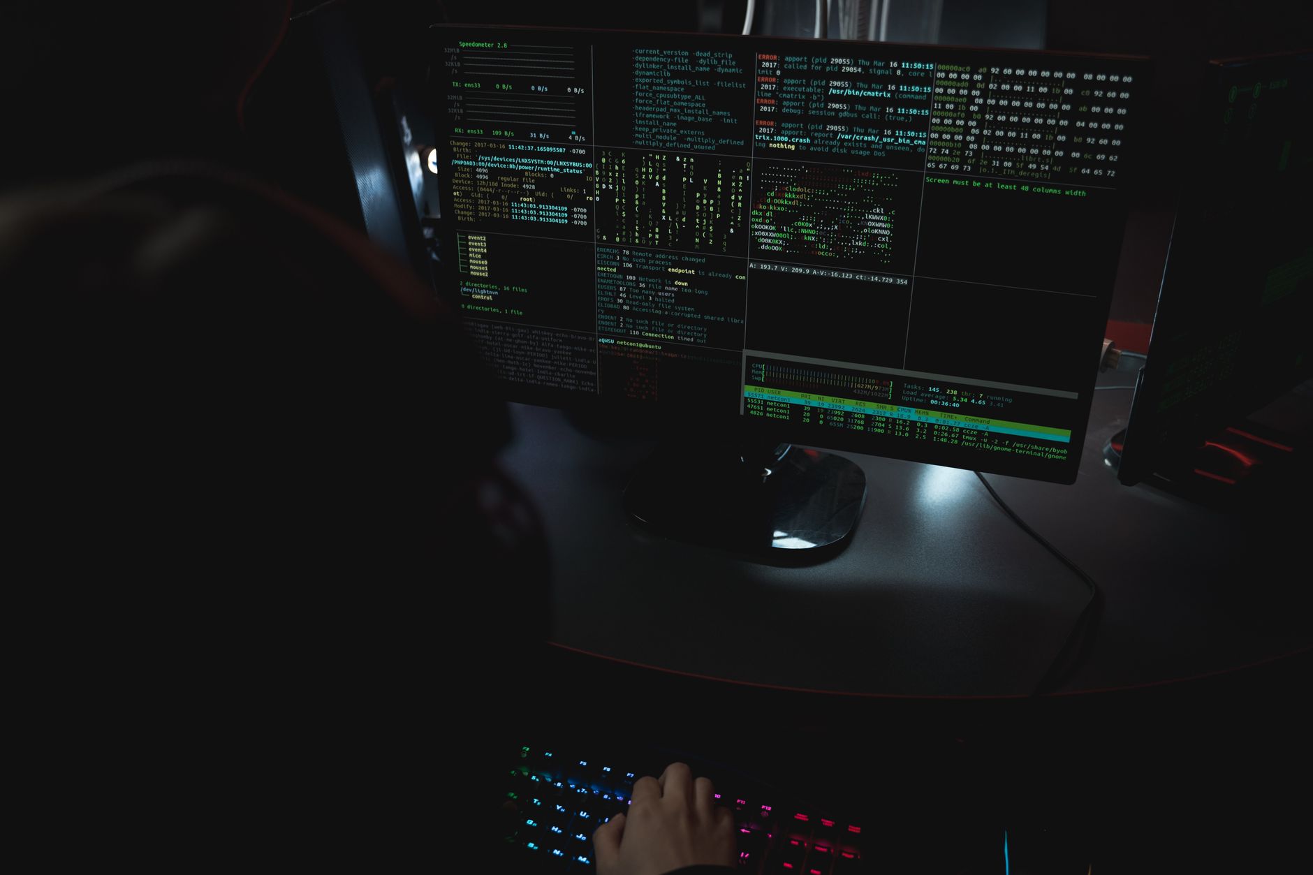 Dark computer screen with code representing unauthorized AI access and security breach