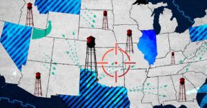 Inside the Secret War Game Where China Shuts Off Municipal water treatment facility with large filtration tanks and industrial piping