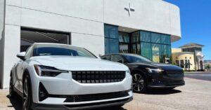 U.S. Chinese Tech Ban Wipes Out Polestar Empty electric vehicle dealership showroom with charging stations