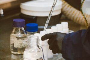 Scientist examining DNA sequences in a research laboratory