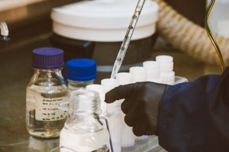 Scientist examining DNA sequences in a research laboratory