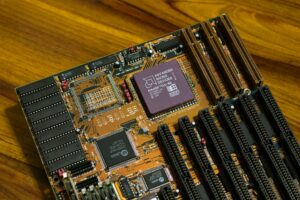 Close-up of RAM memory modules on a circuit board