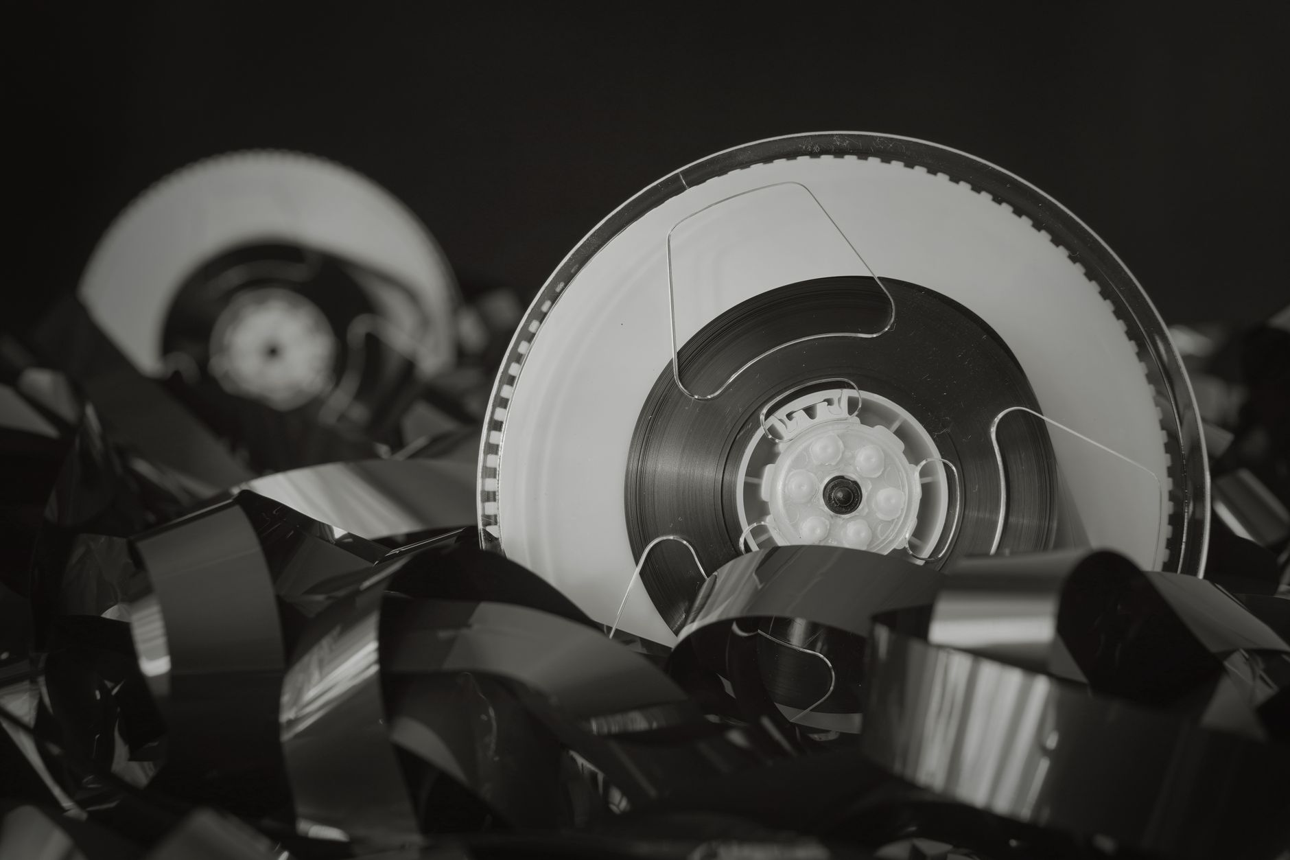 Vintage movie film reel representing classic cinema library