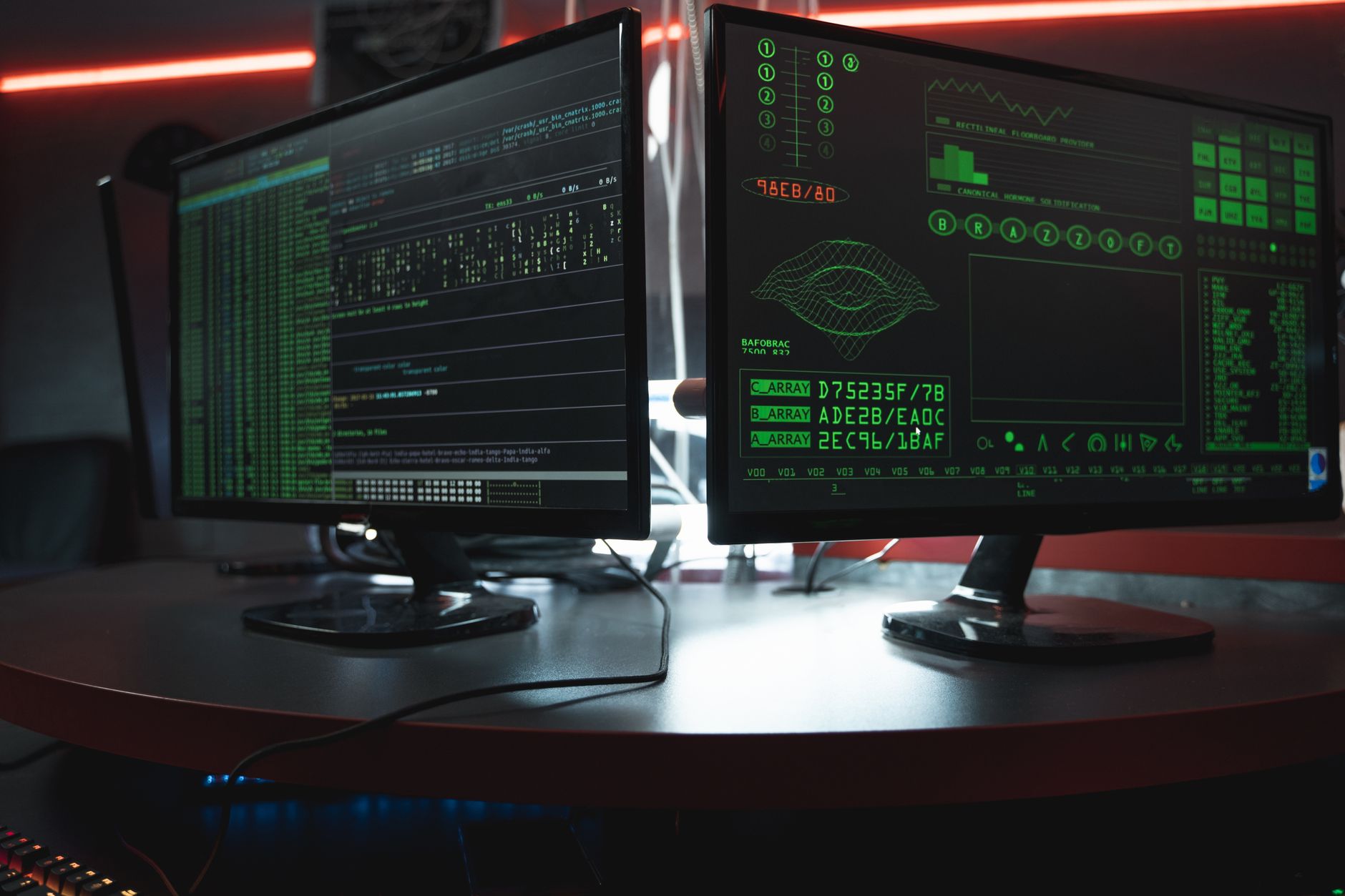 Person typing on a laptop with a digital security interface overlay