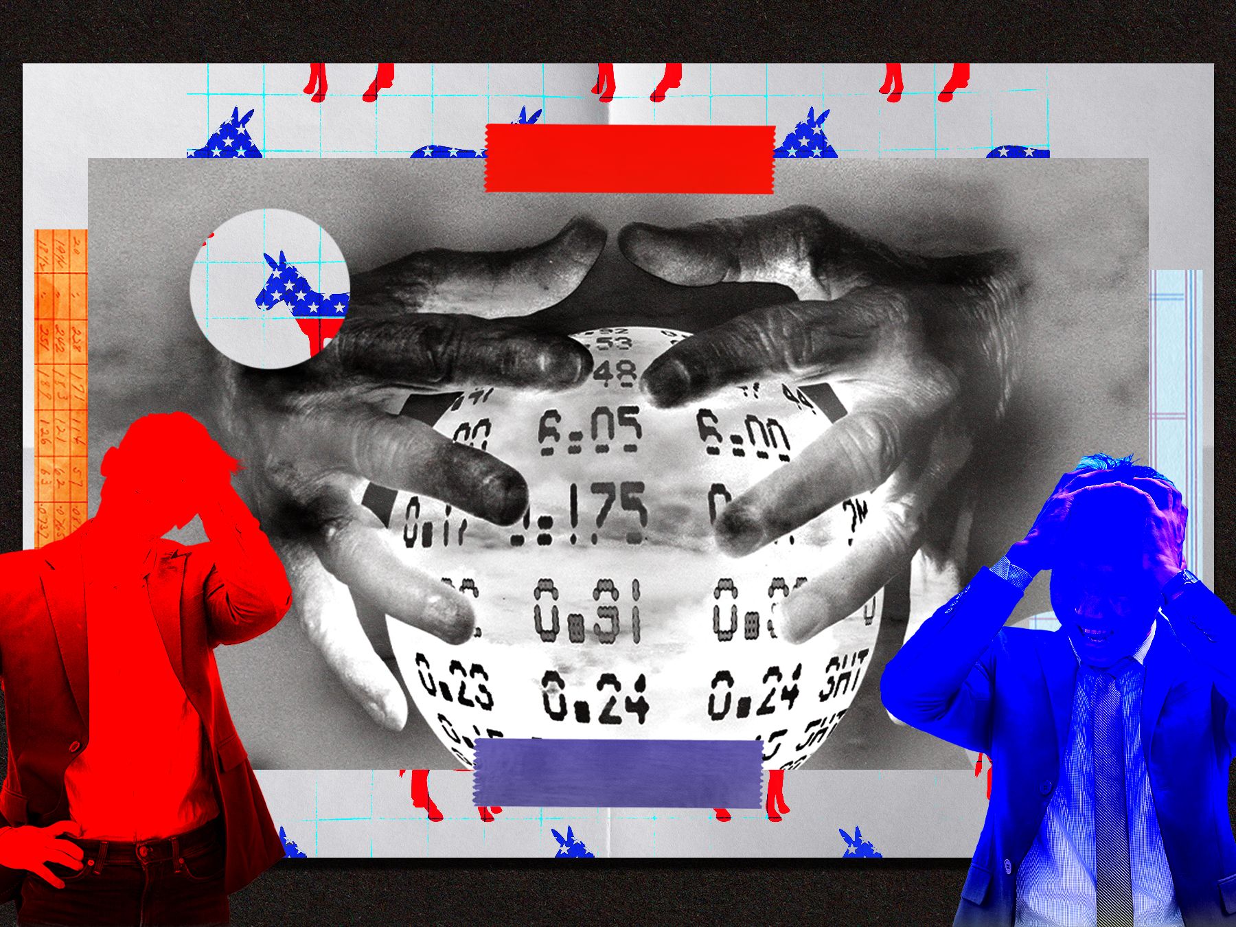 A digital trading screen displaying rapidly changing numerical data