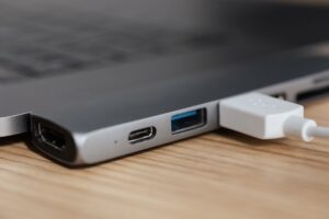 Not All USB-C Ports Output Video — Close-up of USB-C ports on the side of a laptop
