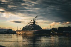 U.S. Navy warship at sea representing military technology investment