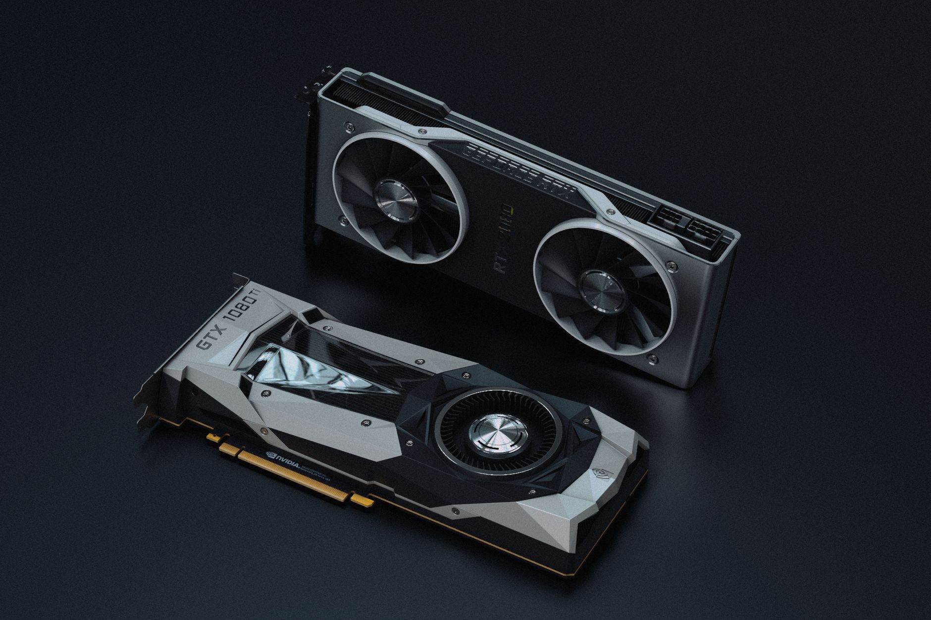 A modern GPU graphics card installed in a gaming PC build