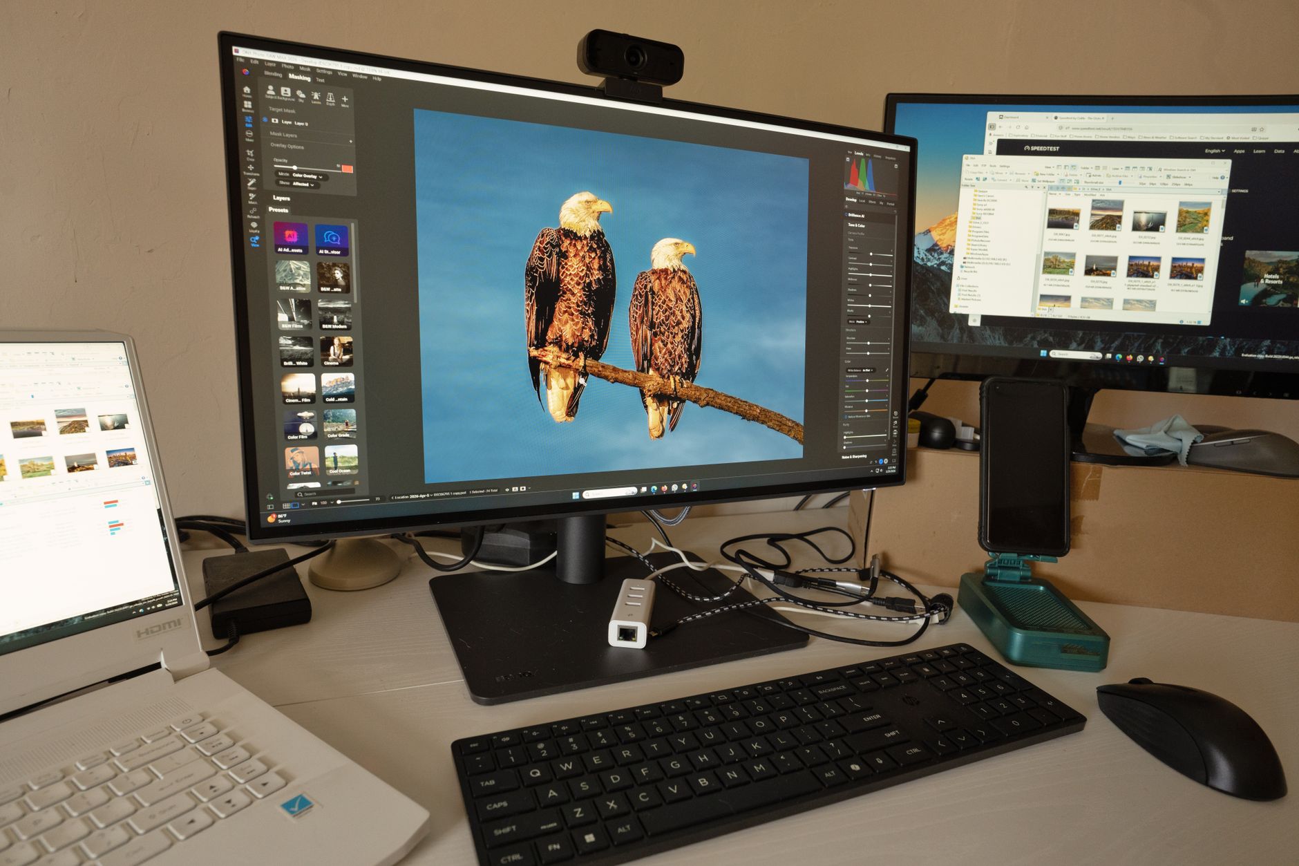 External monitor connected to a laptop on a desk