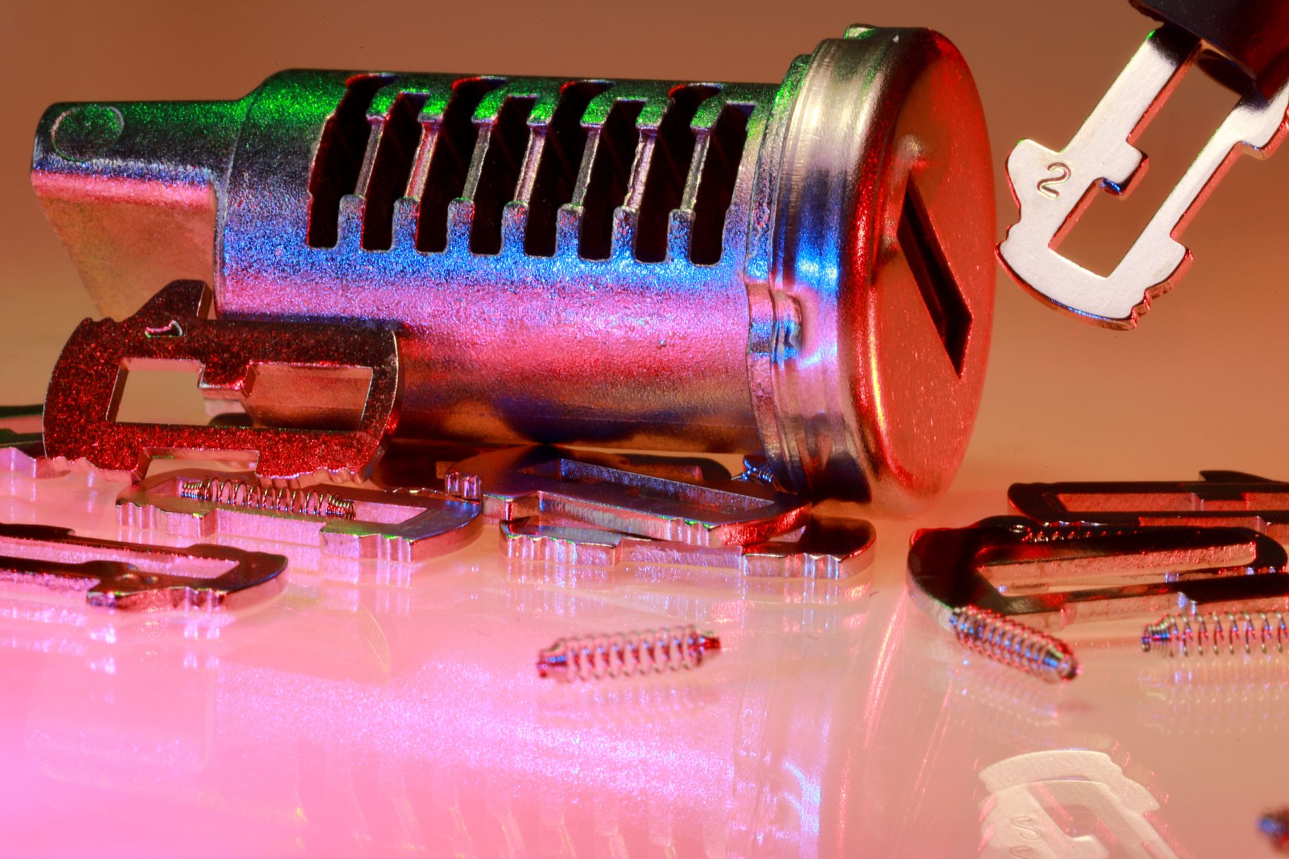 Detail view of a foldable phone hinge and display assembly under examination