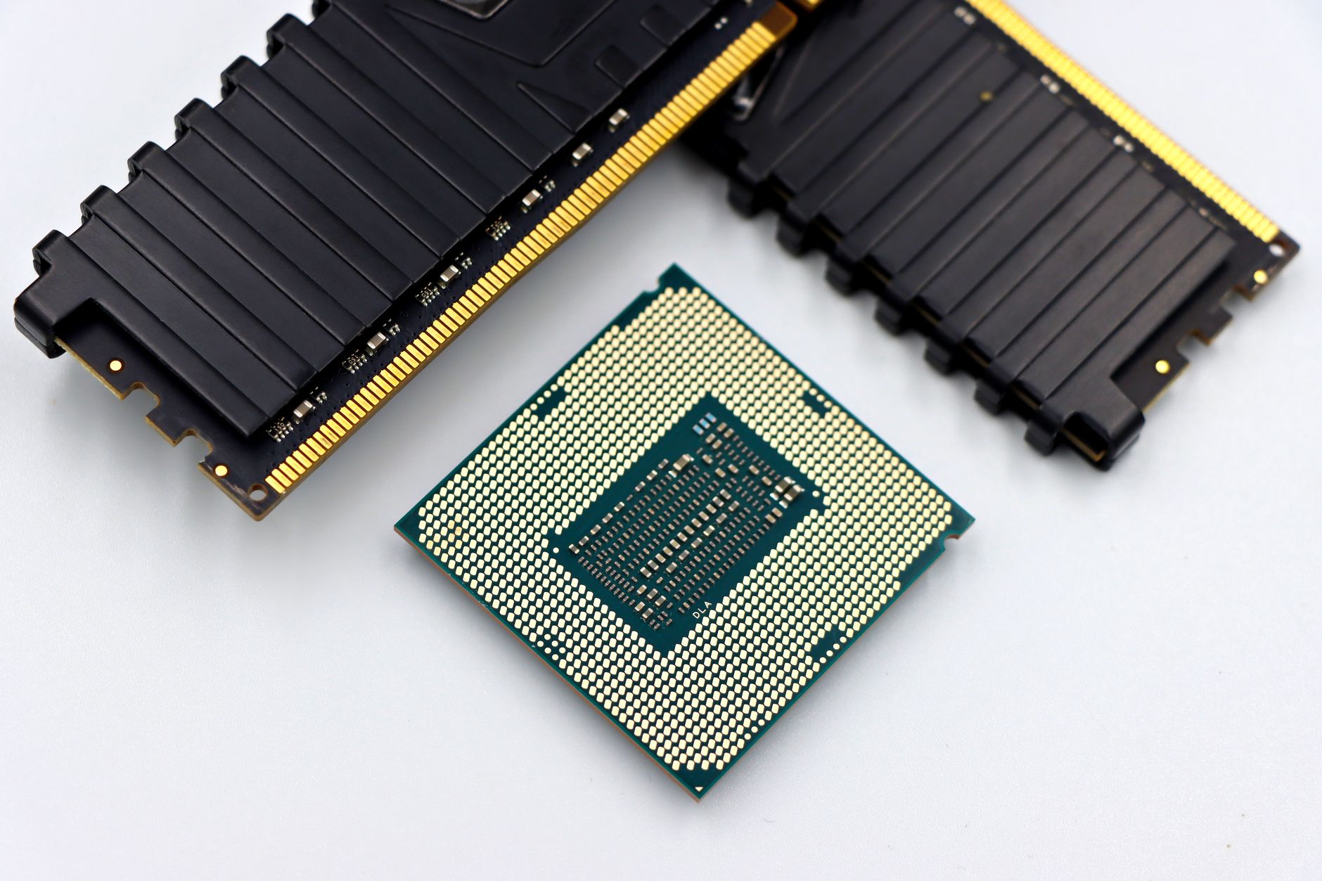 Close-up of RAM memory modules on a circuit board