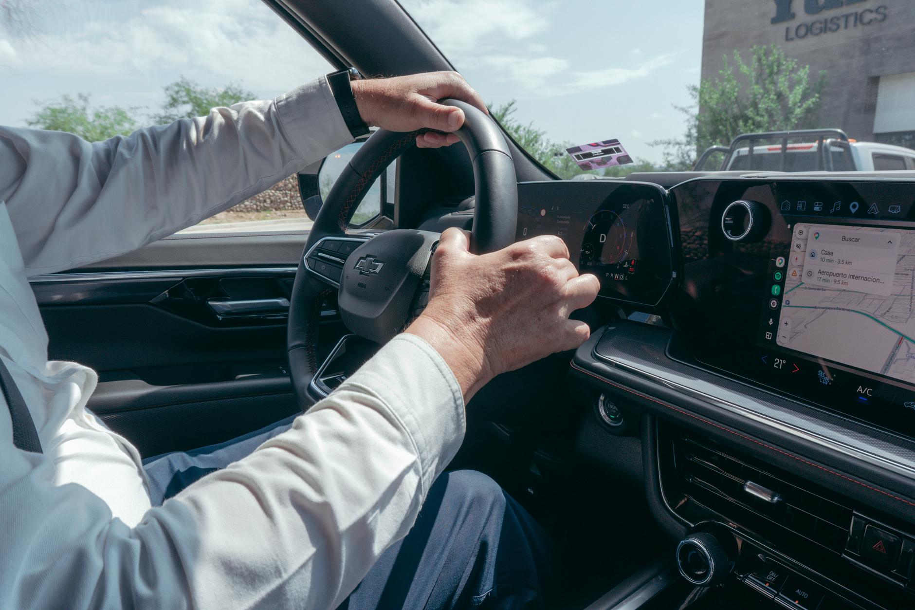 Interior of an autonomous vehicle with no driver at the wheel