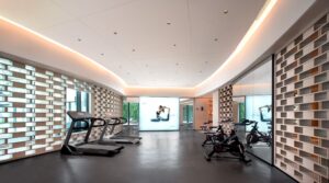 Clean modern gym floor with equipment and open space