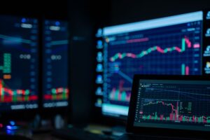Digital stock market display showing trading activity representing an AI company IPO filing
