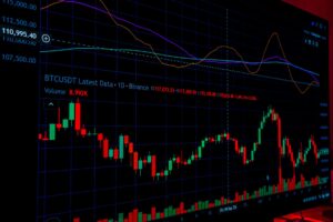 Digital cryptocurrency trading interface showing market data and price charts