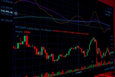 Digital cryptocurrency trading interface showing market data and price charts