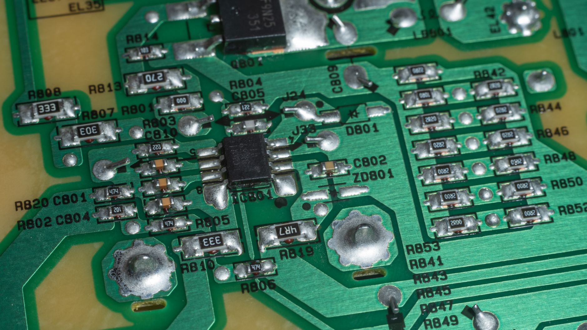 Close-up of a green FPGA circuit board used in modern electronics